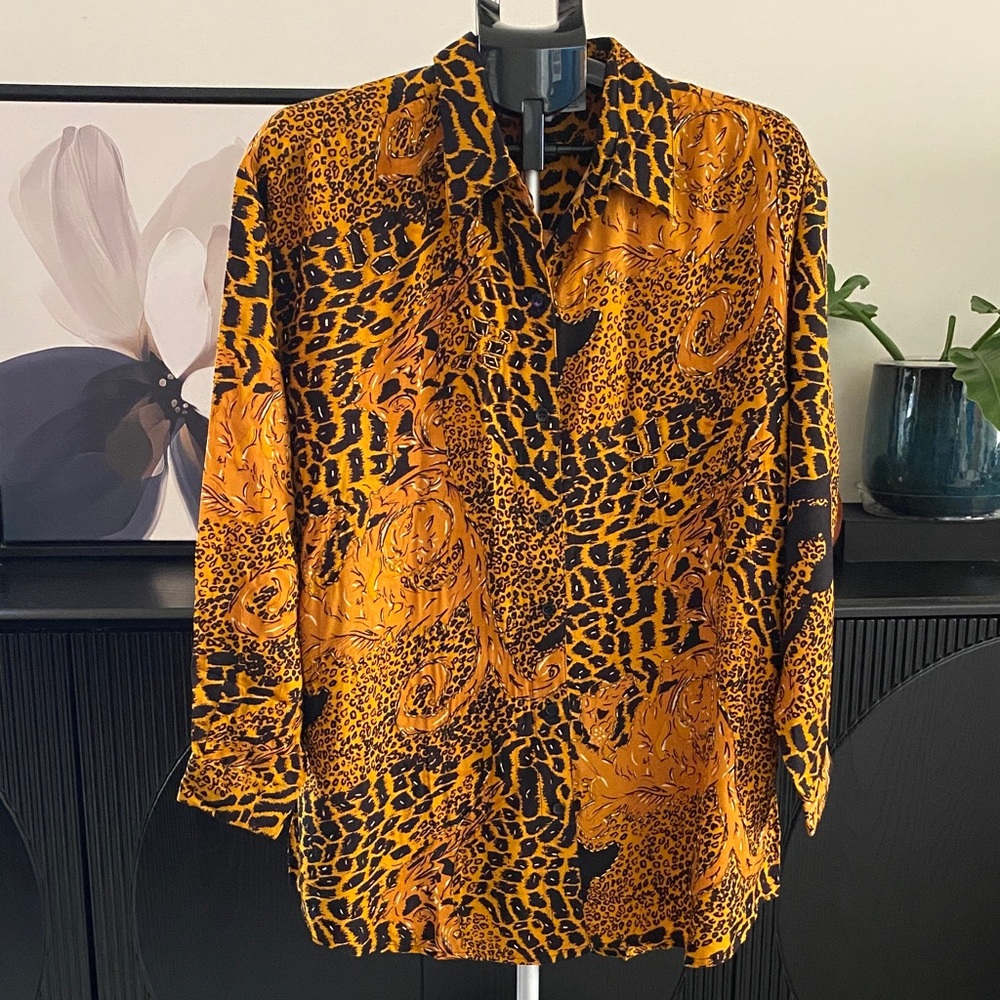 Vintage Animal Print Women's Beaded Blouse
